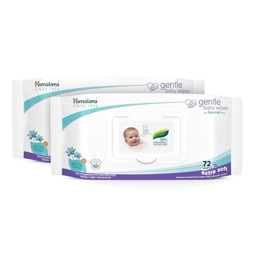 Himalaya Gentle Baby Wipes with Lid (72 wipes x4 packs -288 wipes) |100% Biodegradable Plant-based fabric | Indian Lotus & Aloe Vera | Skin Friendly PH| Extra Soft