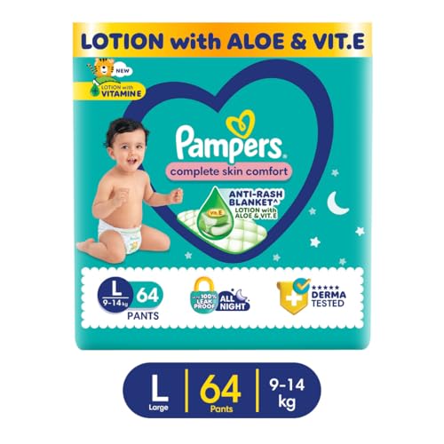 Pampers Complete Skin Comfort | Pant Style Diaper Large, 128 Count| Anti Rash with 100% protection from leakage upto 12 hrs