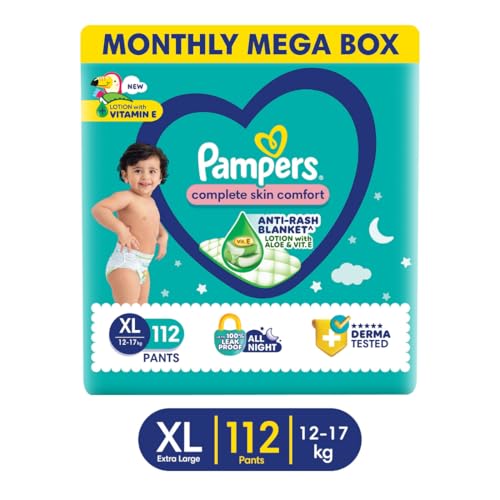 Pampers Complete Skin Comfort | Pant Style Diaper Large, 128 Count| Anti Rash with 100% protection from leakage upto 12 hrs