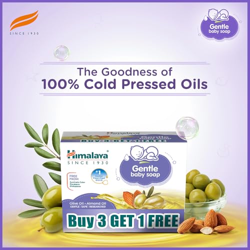 Himalaya Gentle Baby Soap 125 g | Value Pack of 4 - Save Rs 50 extra| No 1 Doctor prescribed brand | Oils of Almond & Olive | Gently cleanses baby's skin |