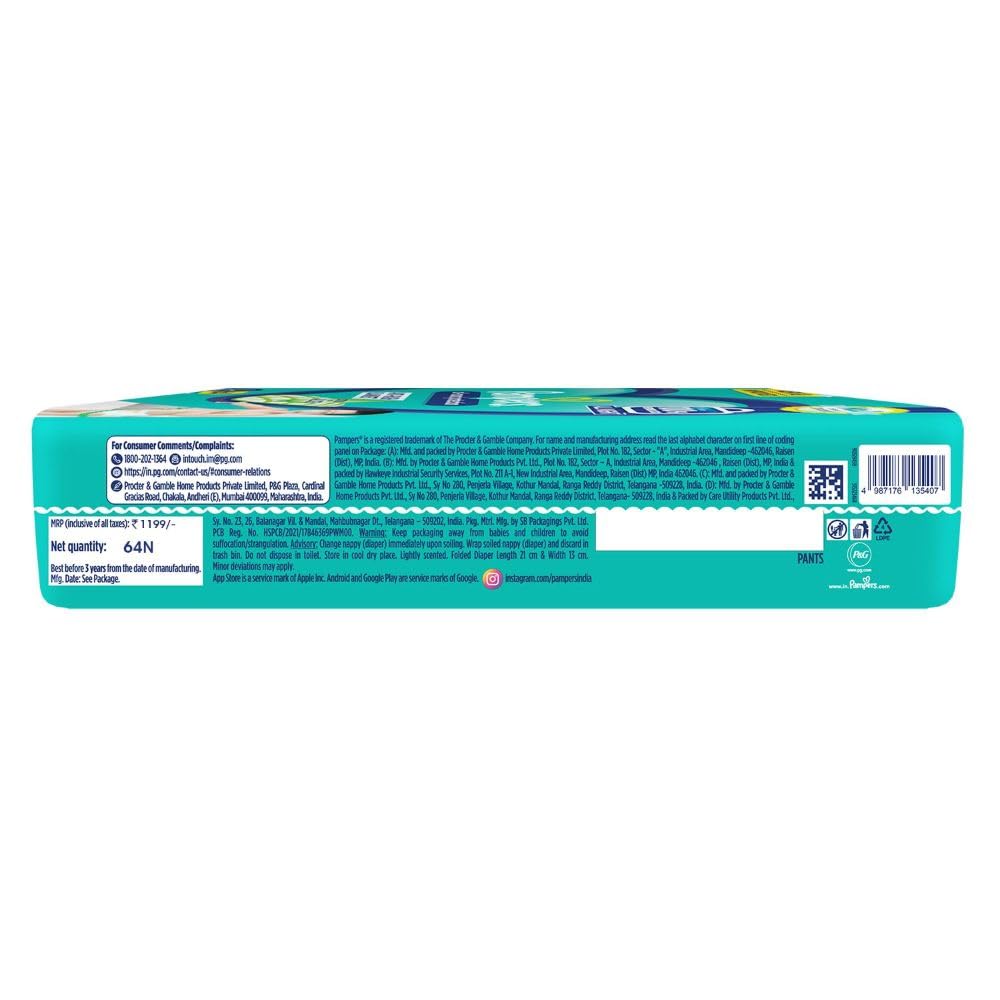 Pampers Complete Skin Comfort | Pant Style Diaper Large, 128 Count| Anti Rash with 100% protection from leakage upto 12 hrs