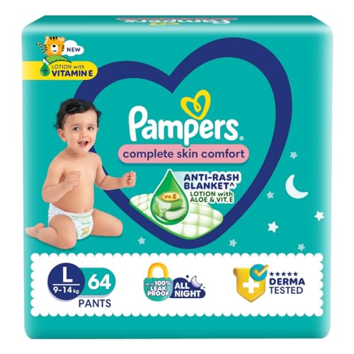 Pampers Complete Skin Comfort | Pant Style Diaper Large, 128 Count| Anti Rash with 100% protection from leakage upto 12 hrs