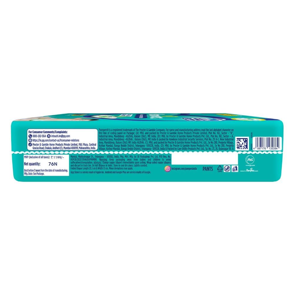 Pampers Complete Skin Comfort | Pant Style Diaper Large, 128 Count| Anti Rash with 100% protection from leakage upto 12 hrs