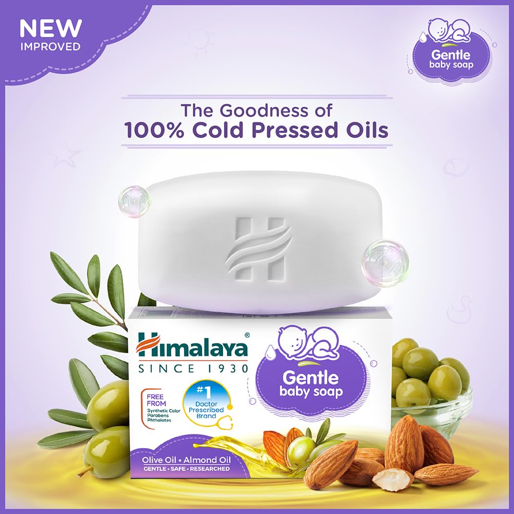 Himalaya Gentle Baby Soap 125 g | Value Pack of 4 - Save Rs 50 extra| No 1 Doctor prescribed brand | Oils of Almond & Olive | Gently cleanses baby's skin |