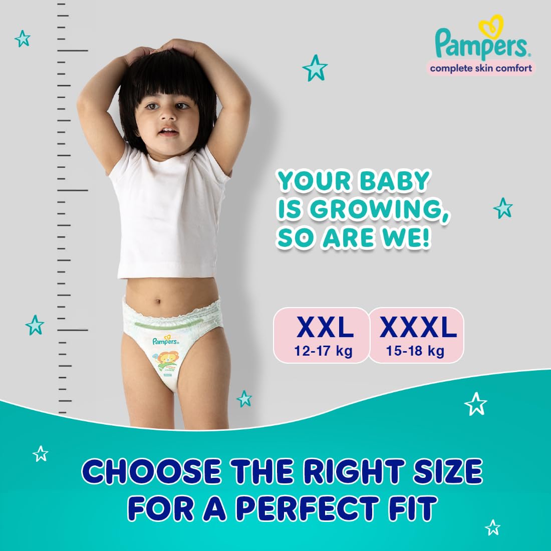 Pampers Complete Skin Comfort | Pant Style Diaper Large, 128 Count| Anti Rash with 100% protection from leakage upto 12 hrs