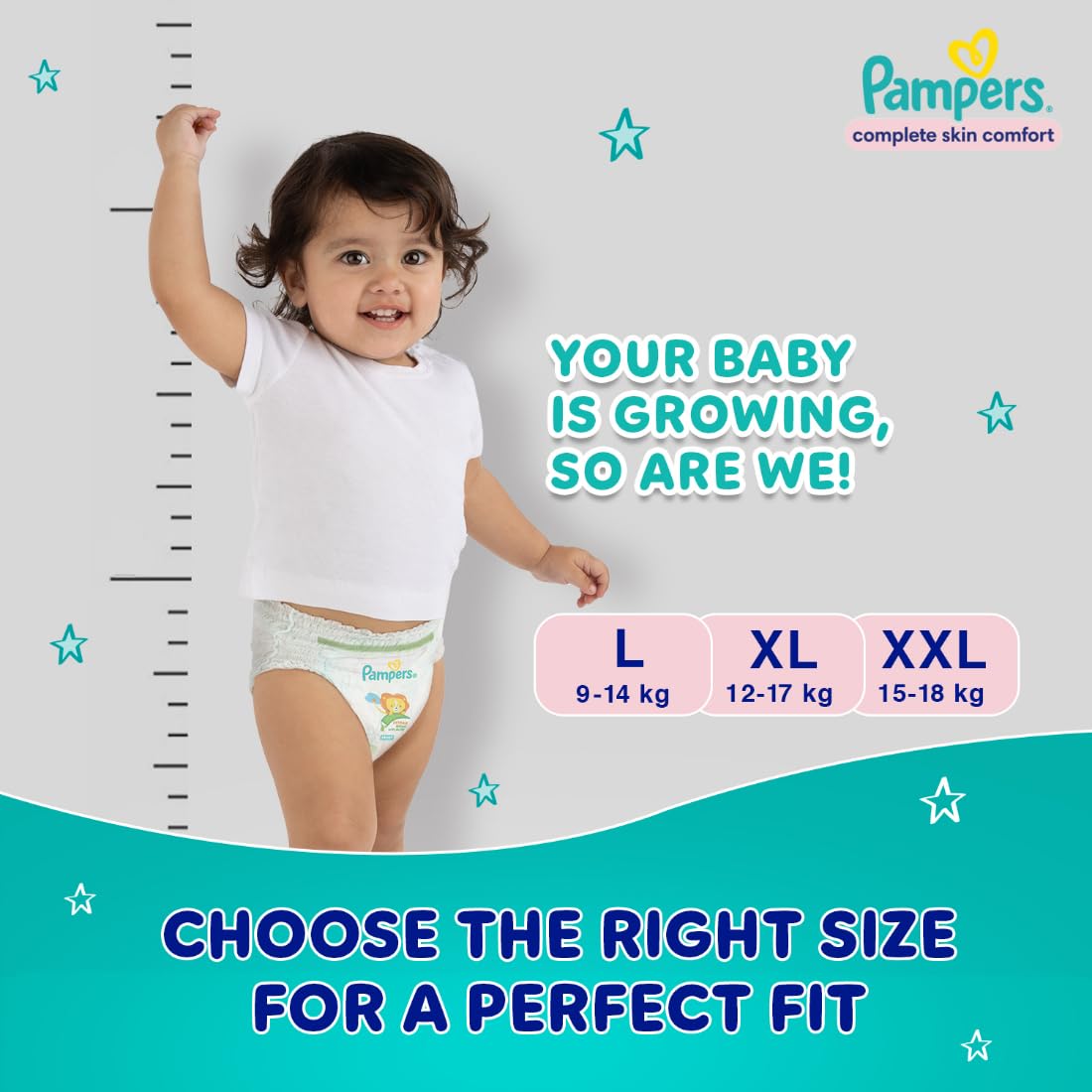 Pampers Complete Skin Comfort | Pant Style Diaper Large, 128 Count| Anti Rash with 100% protection from leakage upto 12 hrs