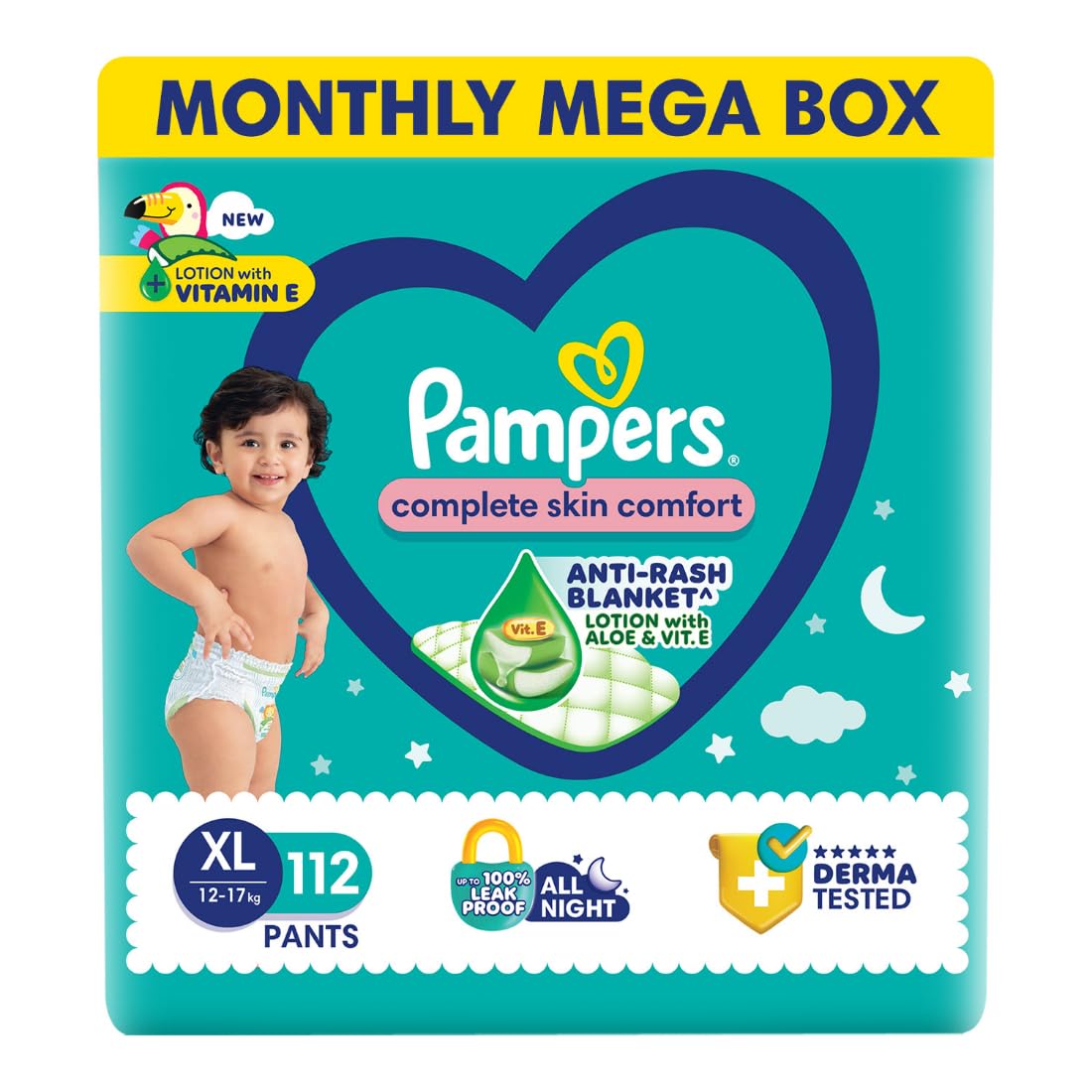 Pampers Complete Skin Comfort | Pant Style Diaper Large, 128 Count| Anti Rash with 100% protection from leakage upto 12 hrs