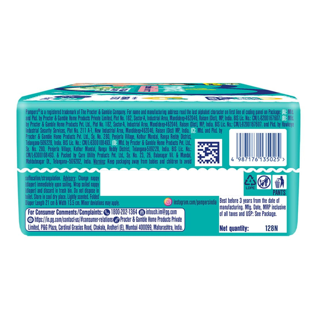 Pampers Complete Skin Comfort | Pant Style Diaper Large, 128 Count| Anti Rash with 100% protection from leakage upto 12 hrs