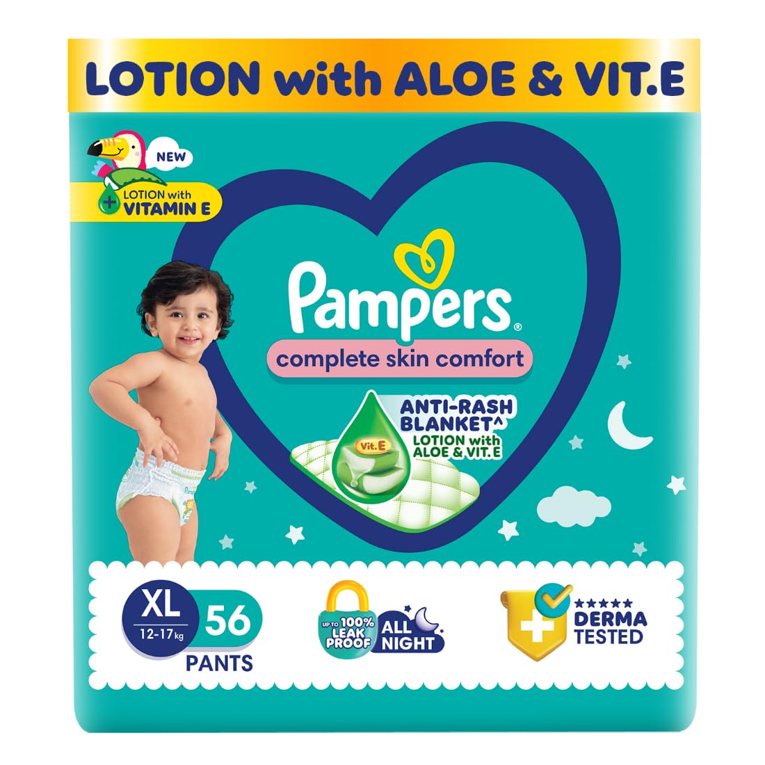 Pampers Complete Skin Comfort | Pant Style Diaper Large, 128 Count| Anti Rash with 100% protection from leakage upto 12 hrs