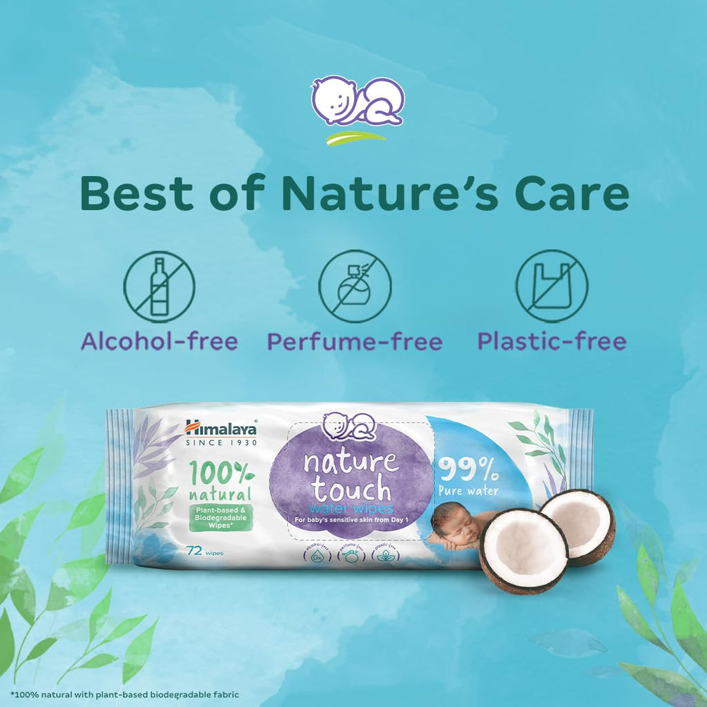 Himalaya Gentle Baby Wipes with Lid (72 wipes x4 packs -288 wipes) |100% Biodegradable Plant-based fabric | Indian Lotus & Aloe Vera | Skin Friendly PH| Extra Soft