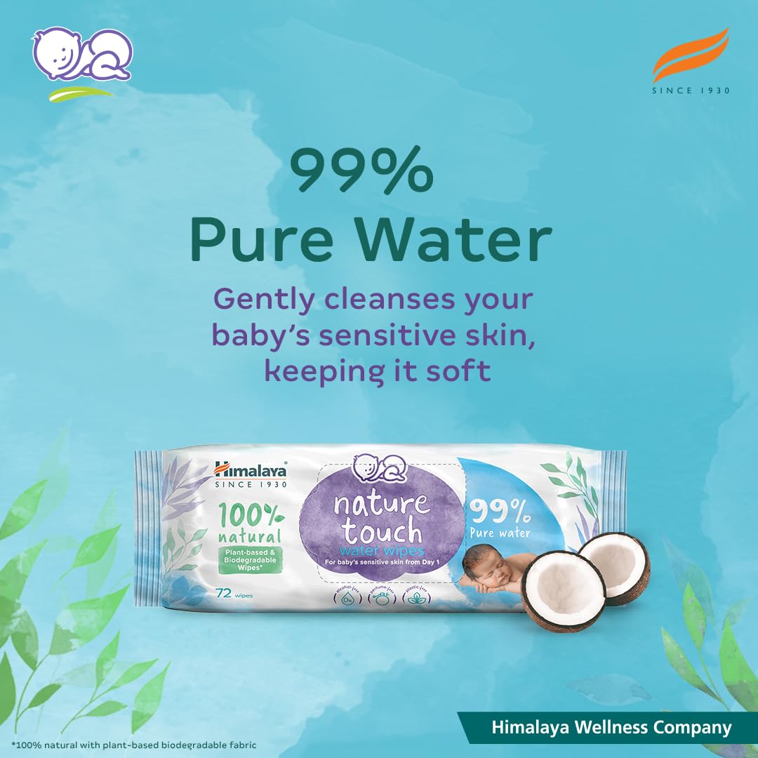 Himalaya Gentle Baby Wipes with Lid (72 wipes x4 packs -288 wipes) |100% Biodegradable Plant-based fabric | Indian Lotus & Aloe Vera | Skin Friendly PH| Extra Soft