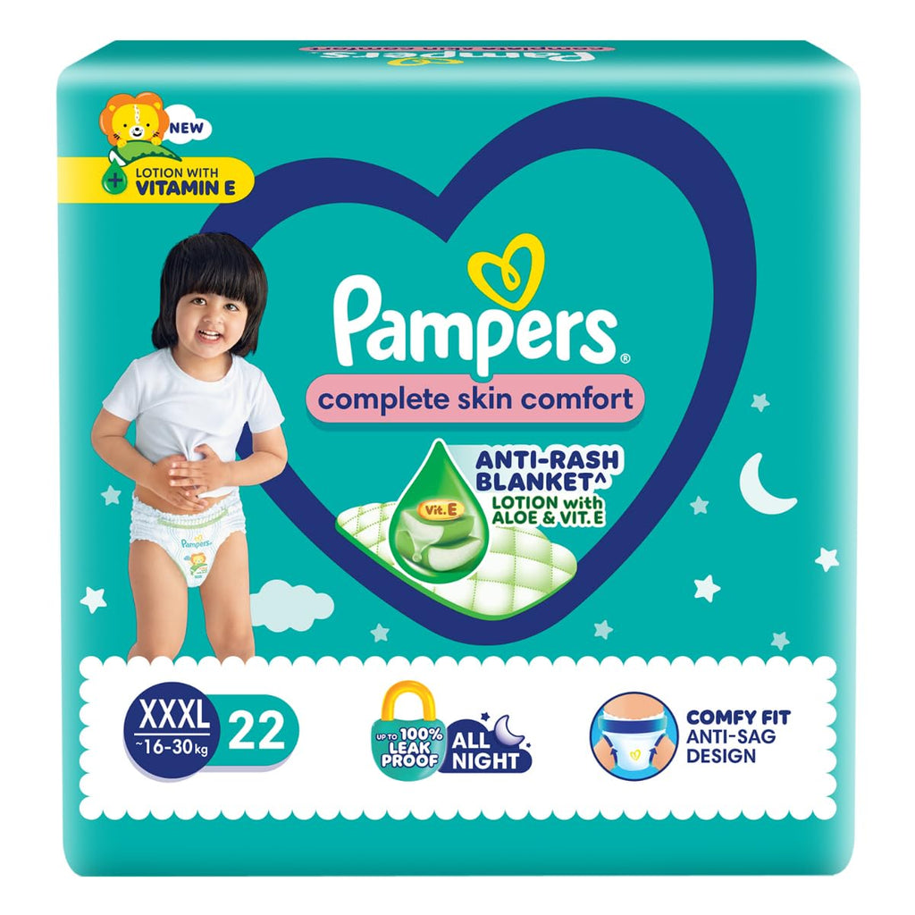 Pampers Complete Skin Comfort | Pant Style Diaper Large, 128 Count| Anti Rash with 100% protection from leakage upto 12 hrs