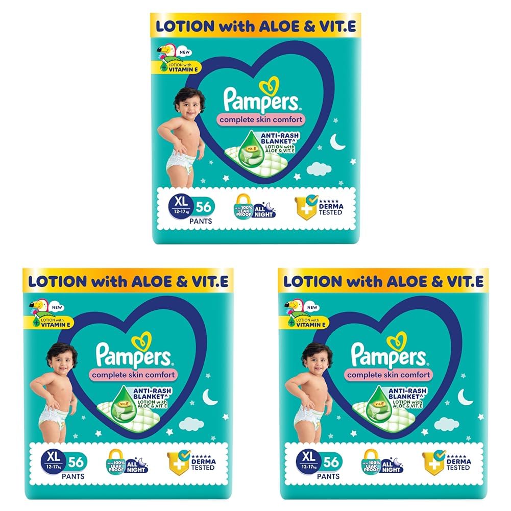 Pampers Complete Skin Comfort | Pant Style Diaper Large, 128 Count| Anti Rash with 100% protection from leakage upto 12 hrs