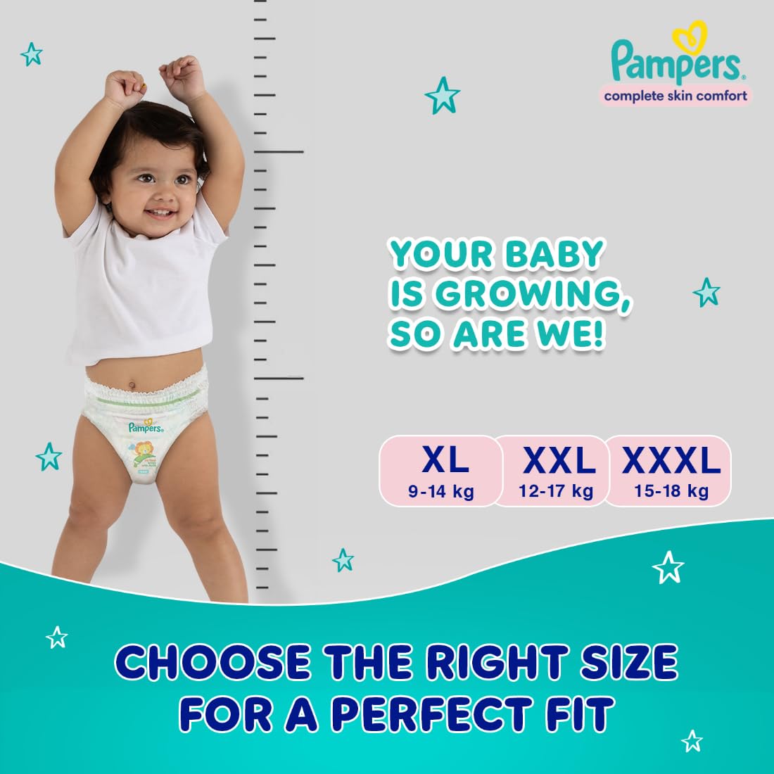 Pampers Complete Skin Comfort | Pant Style Diaper Large, 128 Count| Anti Rash with 100% protection from leakage upto 12 hrs