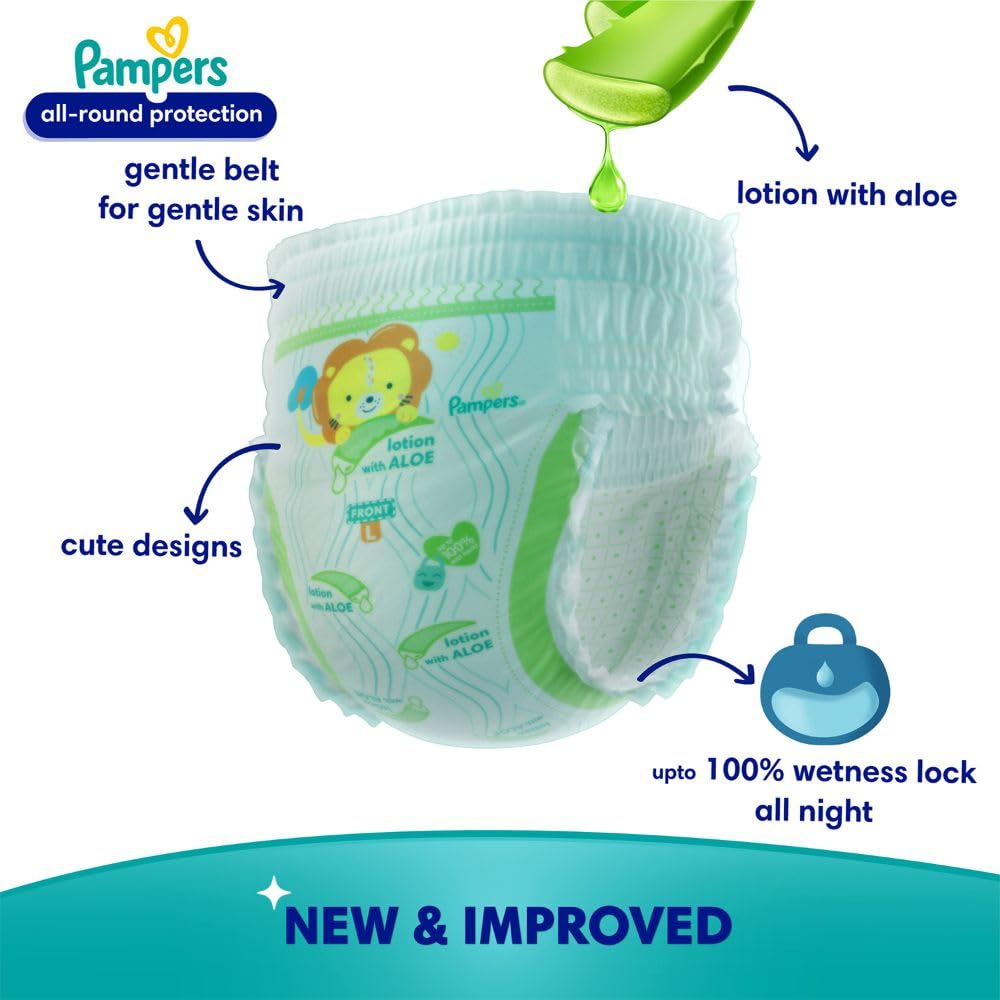 Pampers Complete Skin Comfort | Pant Style Diaper Large, 128 Count| Anti Rash with 100% protection from leakage upto 12 hrs