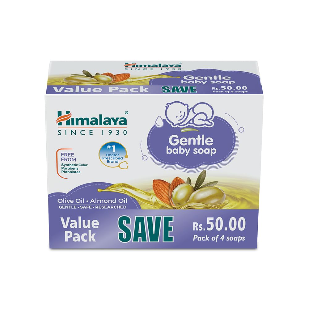 Himalaya Gentle Baby Soap 125 g | Value Pack of 4 - Save Rs 50 extra| No 1 Doctor prescribed brand | Oils of Almond & Olive | Gently cleanses baby's skin |