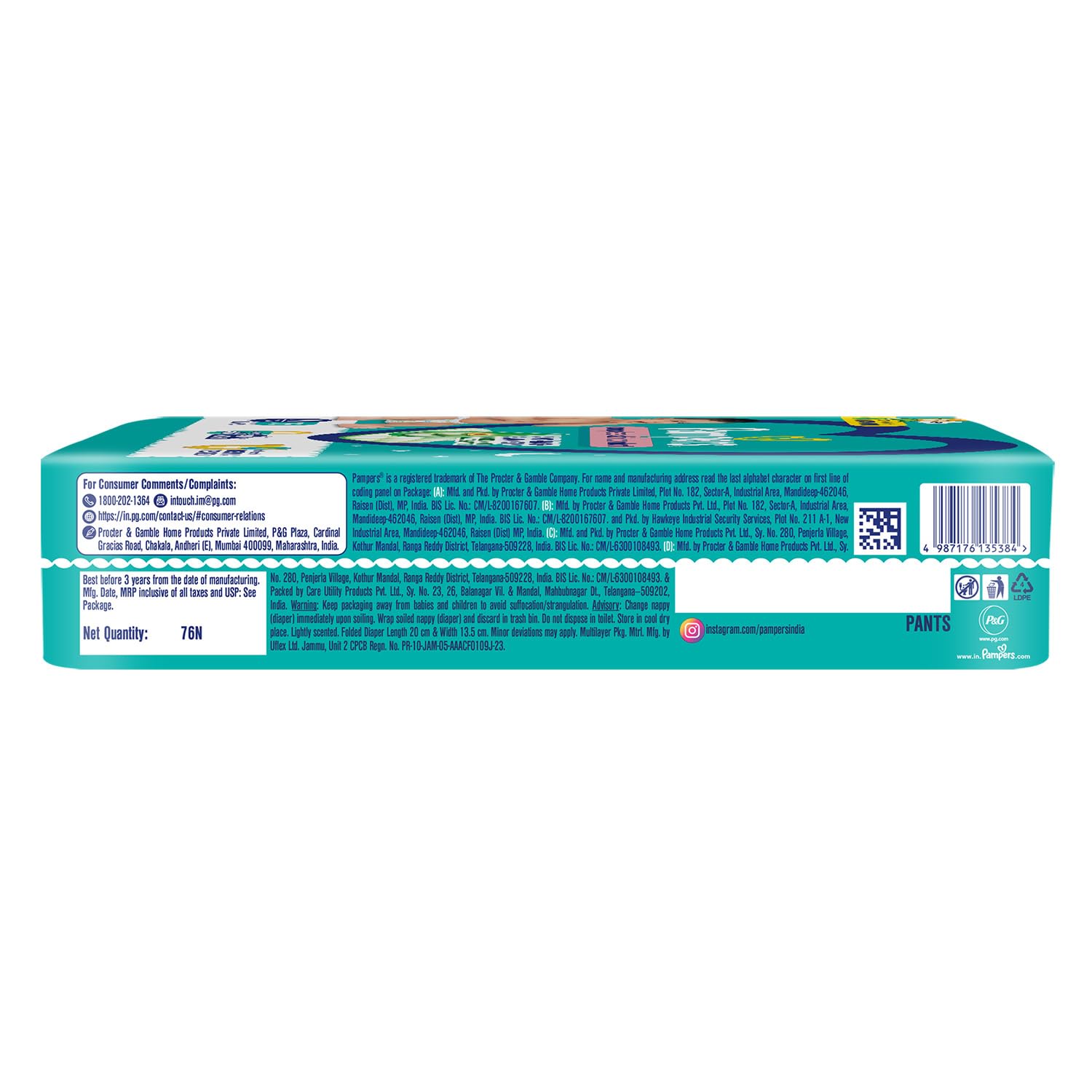 Pampers Complete Skin Comfort | Pant Style Diaper Large, 128 Count| Anti Rash with 100% protection from leakage upto 12 hrs