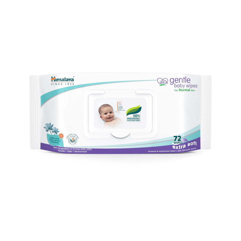 Himalaya Gentle Baby Wipes with Lid (72 wipes x4 packs -288 wipes) |100% Biodegradable Plant-based fabric | Indian Lotus & Aloe Vera | Skin Friendly PH| Extra Soft