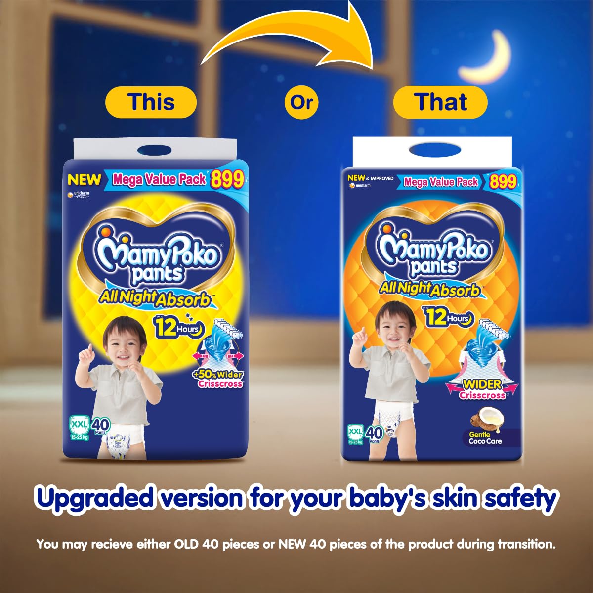 Mamypoko pants All night absorb| Pant Style Baby Diapers Large Size(L), 62 Count, Ideal for 9-14Kgs|1 Diaper= Upto All night Absorption|Wider Crisscross Sheet|Gentle Coco Care| 12hr Leakage Protection| Prevents Heaviness.