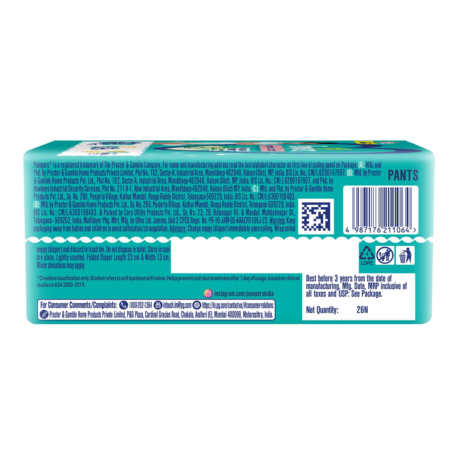 Pampers Complete Skin Comfort | Pant Style Diaper Large, 128 Count| Anti Rash with 100% protection from leakage upto 12 hrs