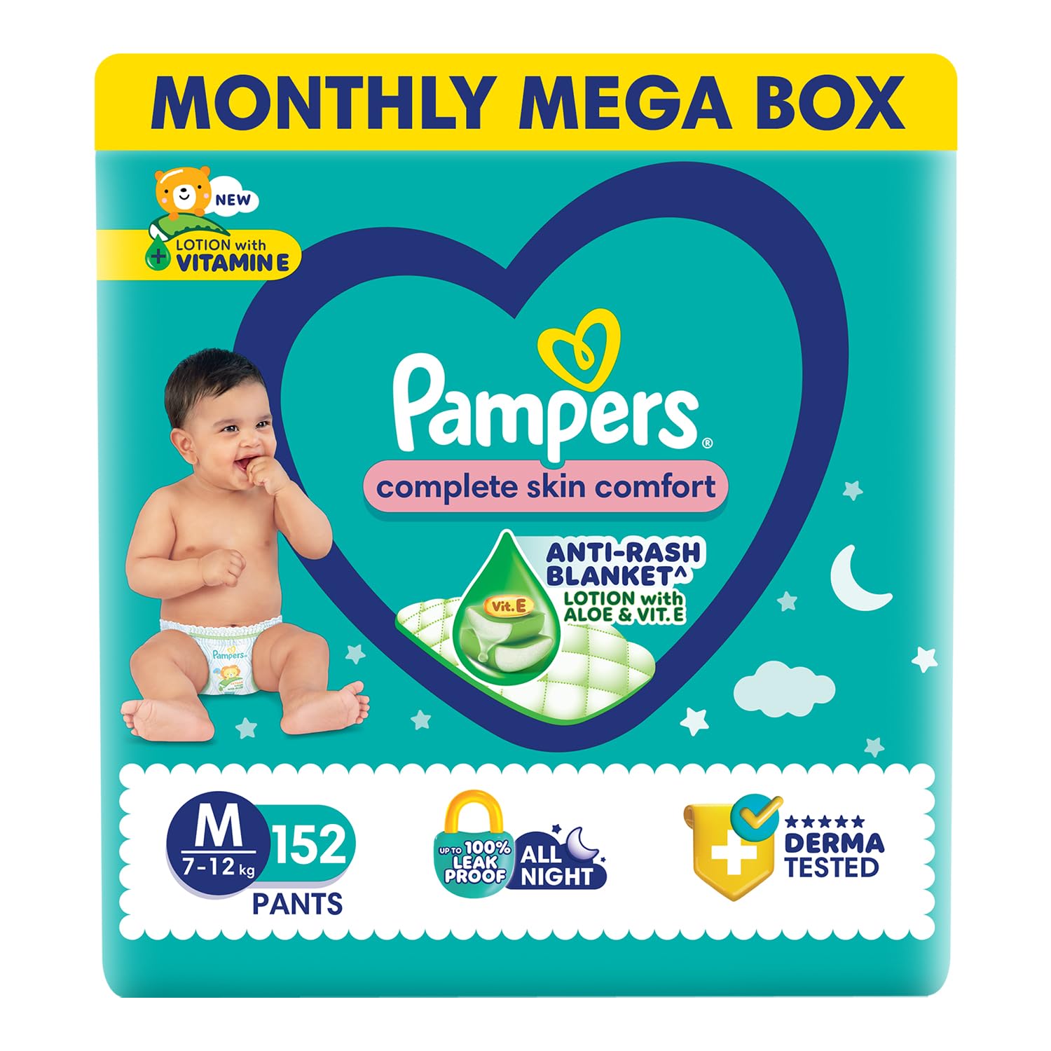 Pampers Complete Skin Comfort | Pant Style Diaper Large, 128 Count| Anti Rash with 100% protection from leakage upto 12 hrs