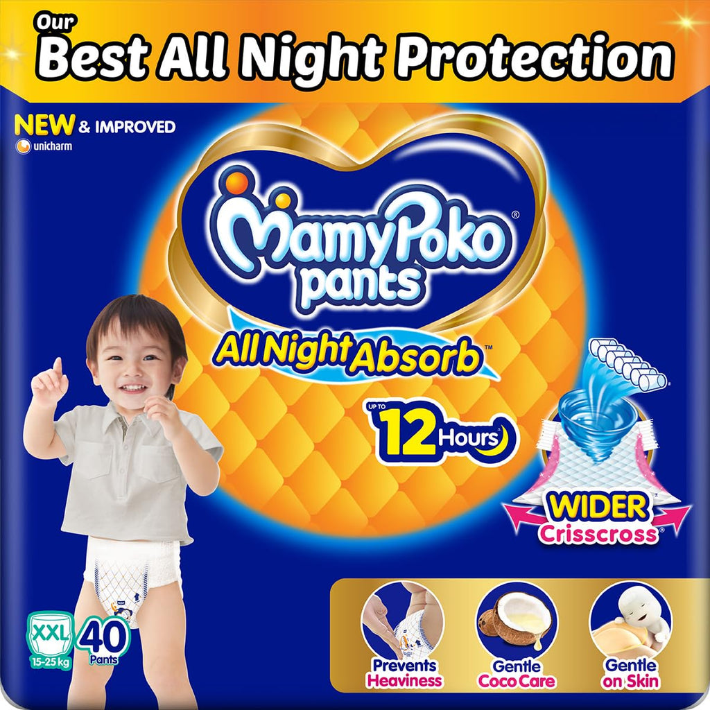 Mamypoko pants All night absorb| Pant Style Baby Diapers Large Size(L), 62 Count, Ideal for 9-14Kgs|1 Diaper= Upto All night Absorption|Wider Crisscross Sheet|Gentle Coco Care| 12hr Leakage Protection| Prevents Heaviness.
