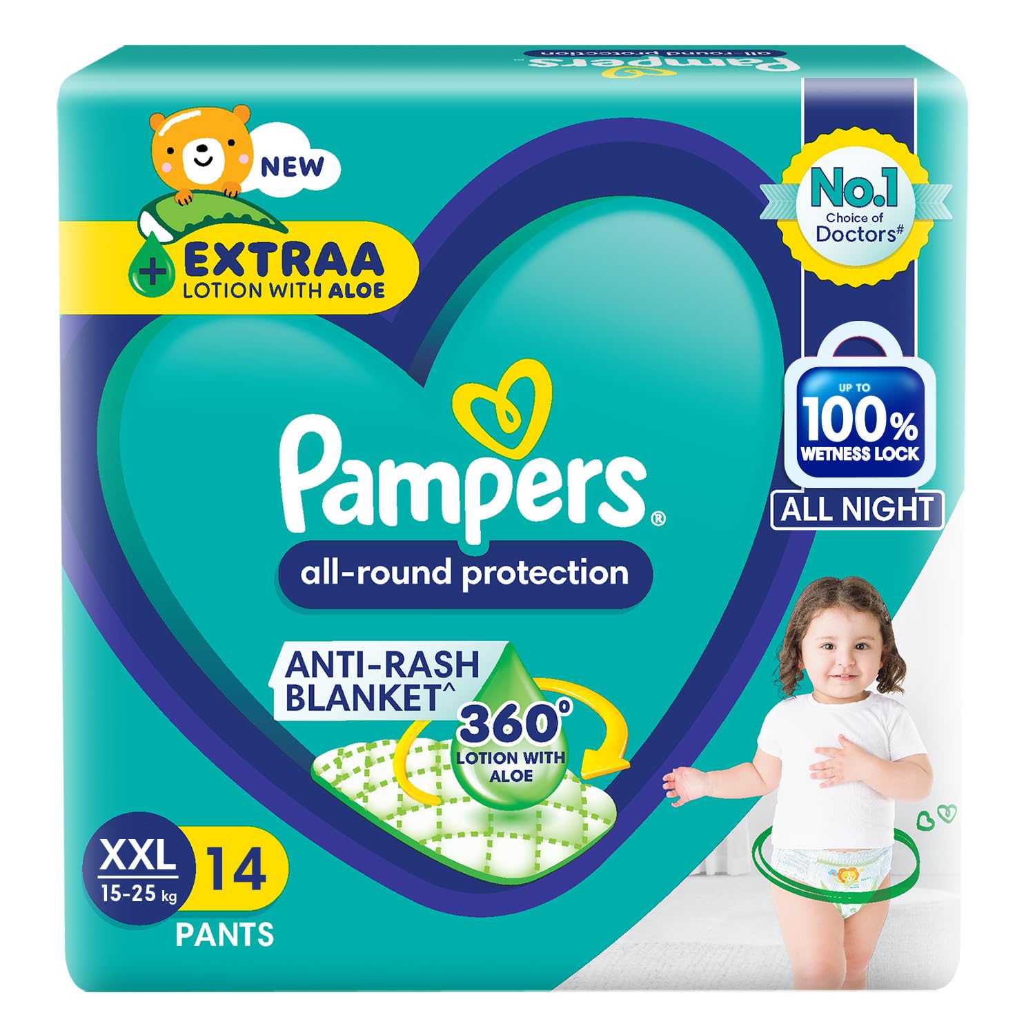 Pampers Complete Skin Comfort | Pant Style Diaper Large, 128 Count| Anti Rash with 100% protection from leakage upto 12 hrs