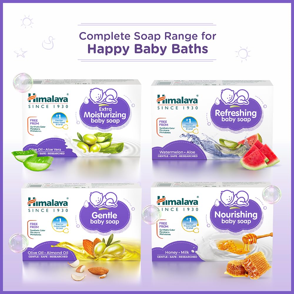 Himalaya Gentle Baby Soap 125 g | Value Pack of 4 - Save Rs 50 extra| No 1 Doctor prescribed brand | Oils of Almond & Olive | Gently cleanses baby's skin |