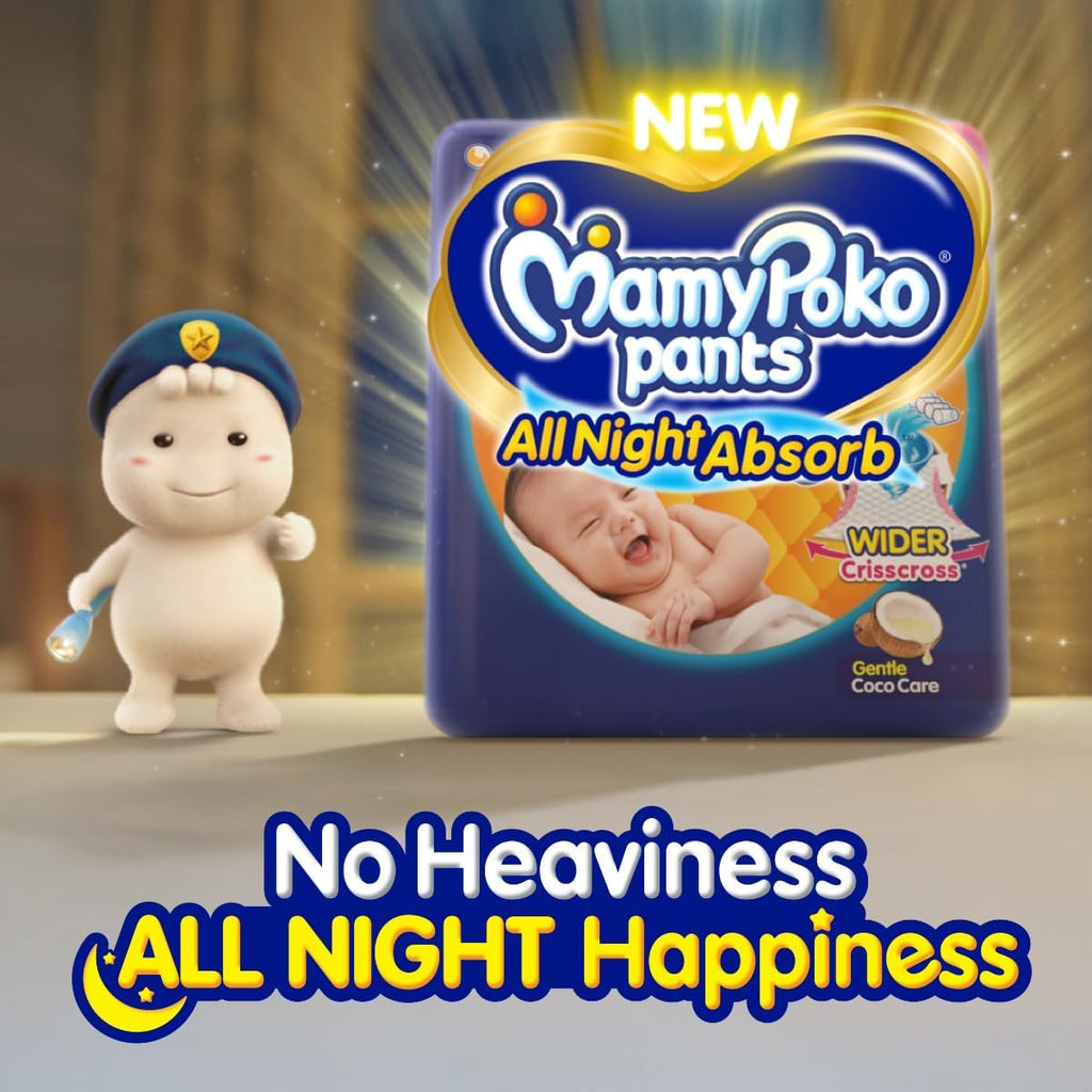 Mamypoko pants All night absorb| Pant Style Baby Diapers Large Size(L), 62 Count, Ideal for 9-14Kgs|1 Diaper= Upto All night Absorption|Wider Crisscross Sheet|Gentle Coco Care| 12hr Leakage Protection| Prevents Heaviness.