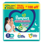 Pampers Complete Skin Comfort | Pant Style Diaper Large, 128 Count| Anti Rash with 100% protection from leakage upto 12 hrs