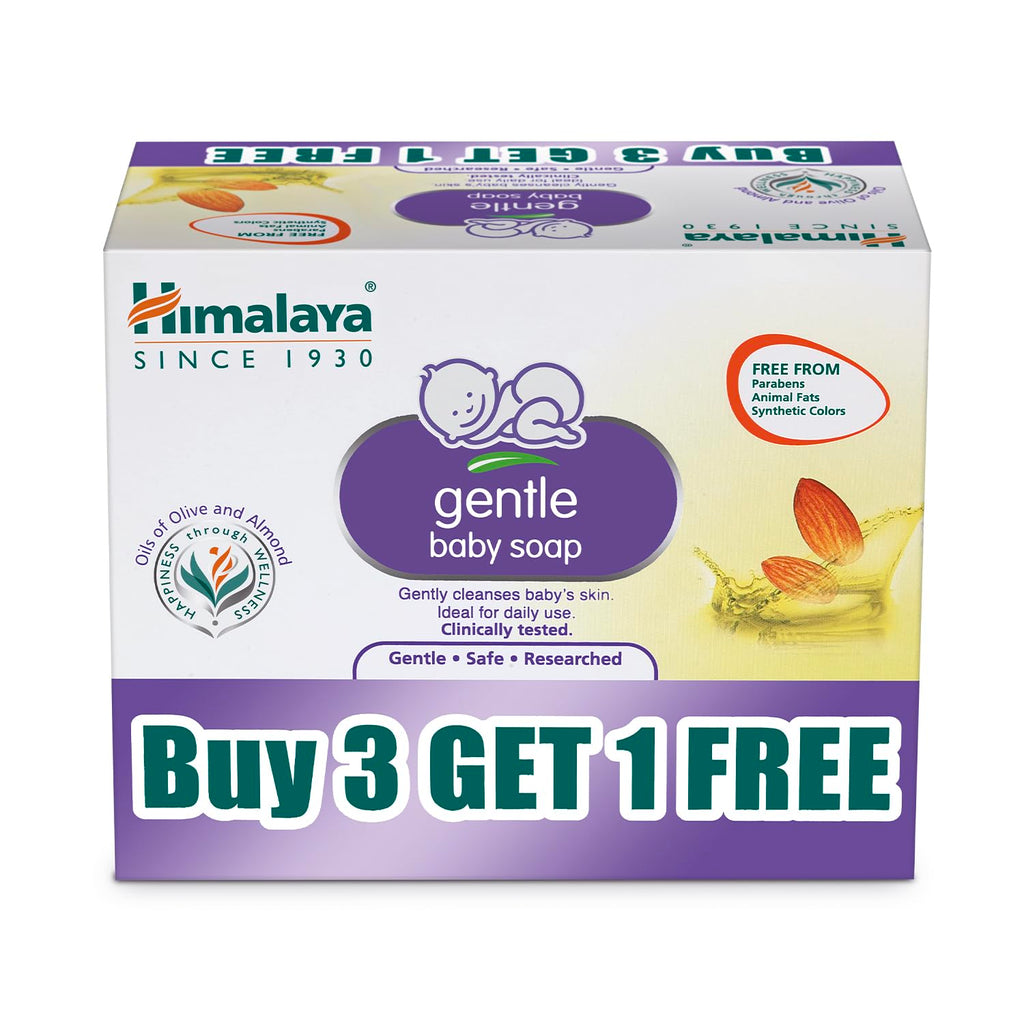 Himalaya Gentle Baby Soap 125 g | Value Pack of 4 - Save Rs 50 extra| No 1 Doctor prescribed brand | Oils of Almond & Olive | Gently cleanses baby's skin |