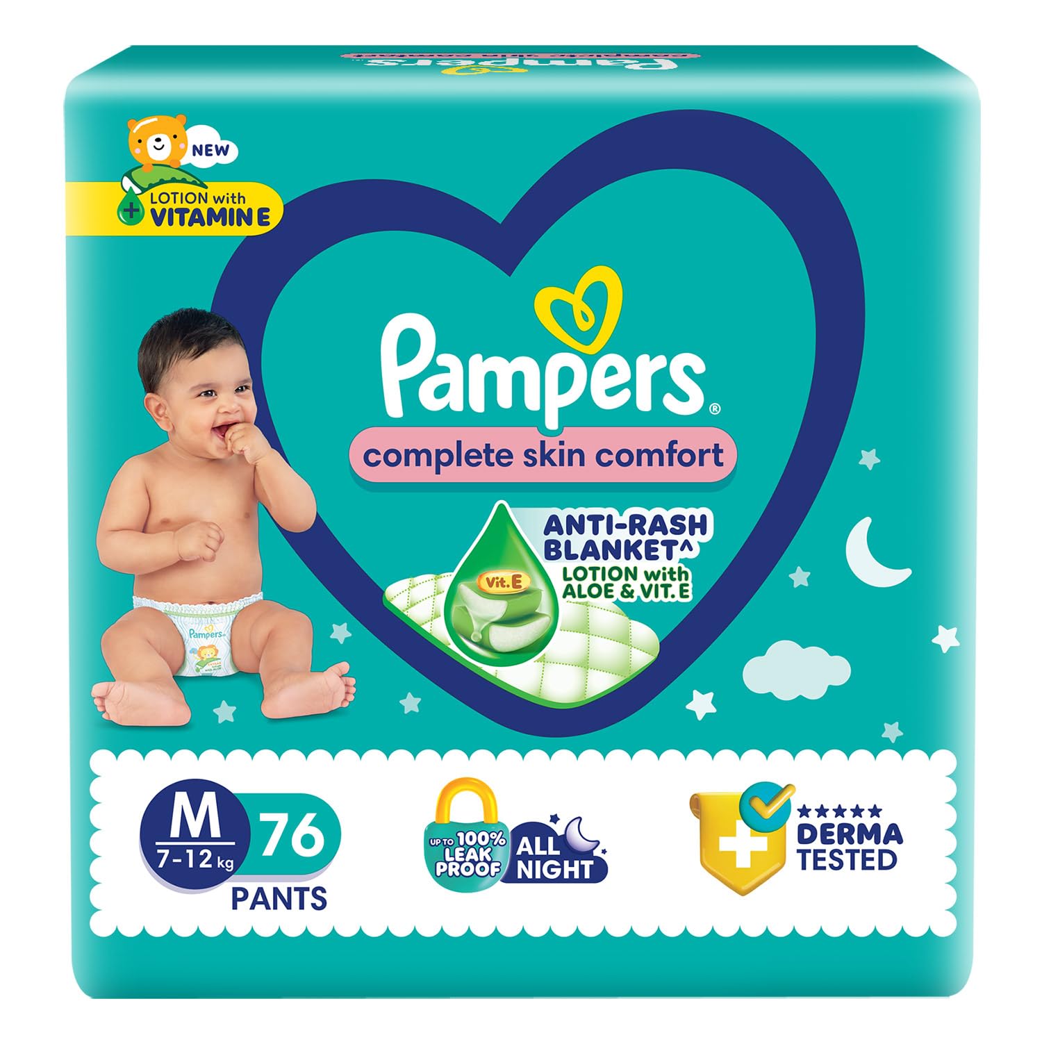Pampers Complete Skin Comfort | Pant Style Diaper Large, 128 Count| Anti Rash with 100% protection from leakage upto 12 hrs