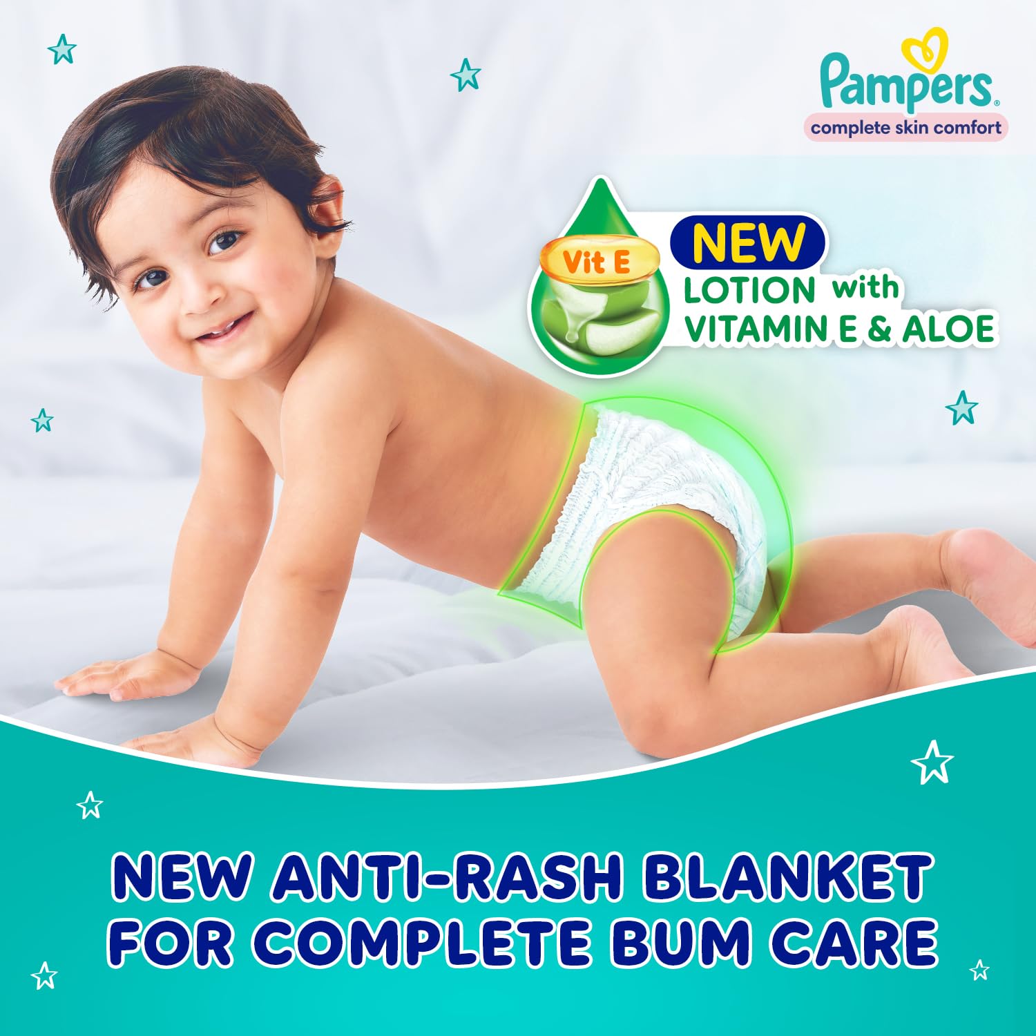 Pampers Complete Skin Comfort | Pant Style Diaper Large, 128 Count| Anti Rash with 100% protection from leakage upto 12 hrs