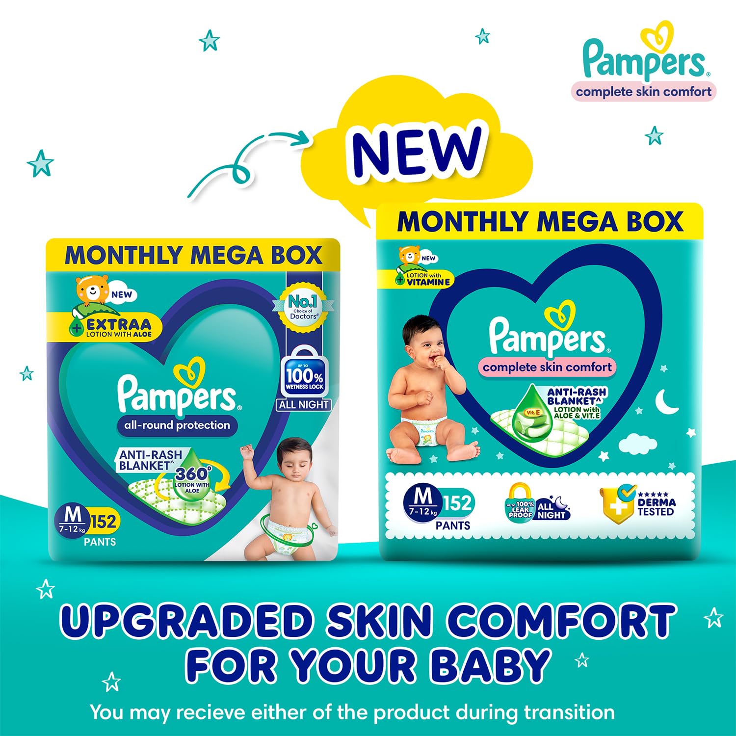 Pampers Complete Skin Comfort | Pant Style Diaper Large, 128 Count| Anti Rash with 100% protection from leakage upto 12 hrs