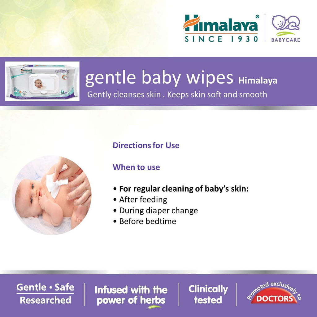 Himalaya Gentle Baby Wipes with Lid (72 wipes x4 packs -288 wipes) |100% Biodegradable Plant-based fabric | Indian Lotus & Aloe Vera | Skin Friendly PH| Extra Soft
