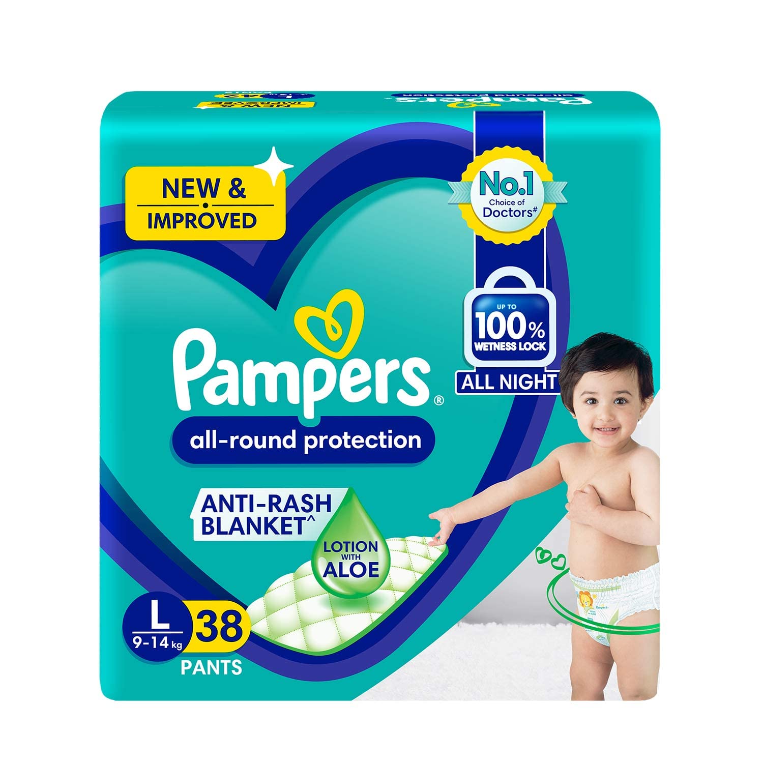 Pampers Complete Skin Comfort | Pant Style Diaper Large, 128 Count| Anti Rash with 100% protection from leakage upto 12 hrs