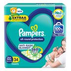Pampers Complete Skin Comfort | Pant Style Diaper Large, 128 Count| Anti Rash with 100% protection from leakage upto 12 hrs