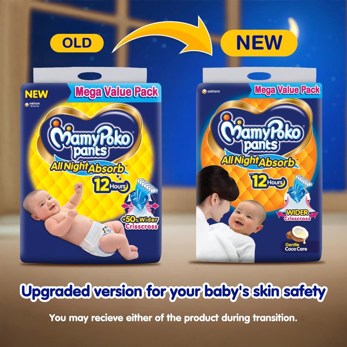 Mamypoko pants All night absorb| Pant Style Baby Diapers Large Size(L), 62 Count, Ideal for 9-14Kgs|1 Diaper= Upto All night Absorption|Wider Crisscross Sheet|Gentle Coco Care| 12hr Leakage Protection| Prevents Heaviness.
