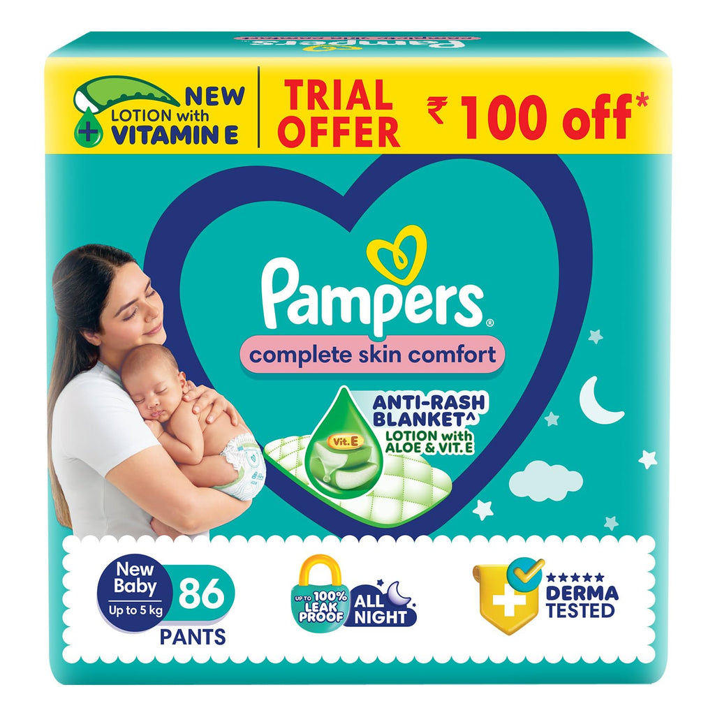 Pampers Complete Skin Comfort | Pant Style Diaper Large, 128 Count| Anti Rash with 100% protection from leakage upto 12 hrs