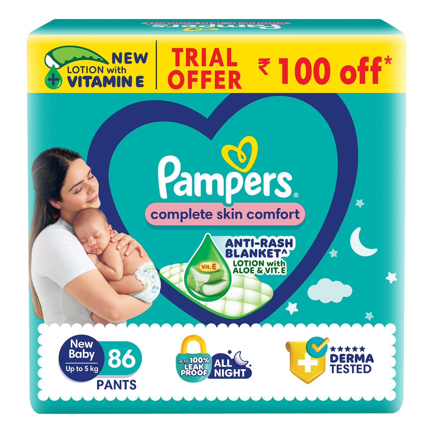 Pampers Complete Skin Comfort | Pant Style Diaper Large, 128 Count| Anti Rash with 100% protection from leakage upto 12 hrs