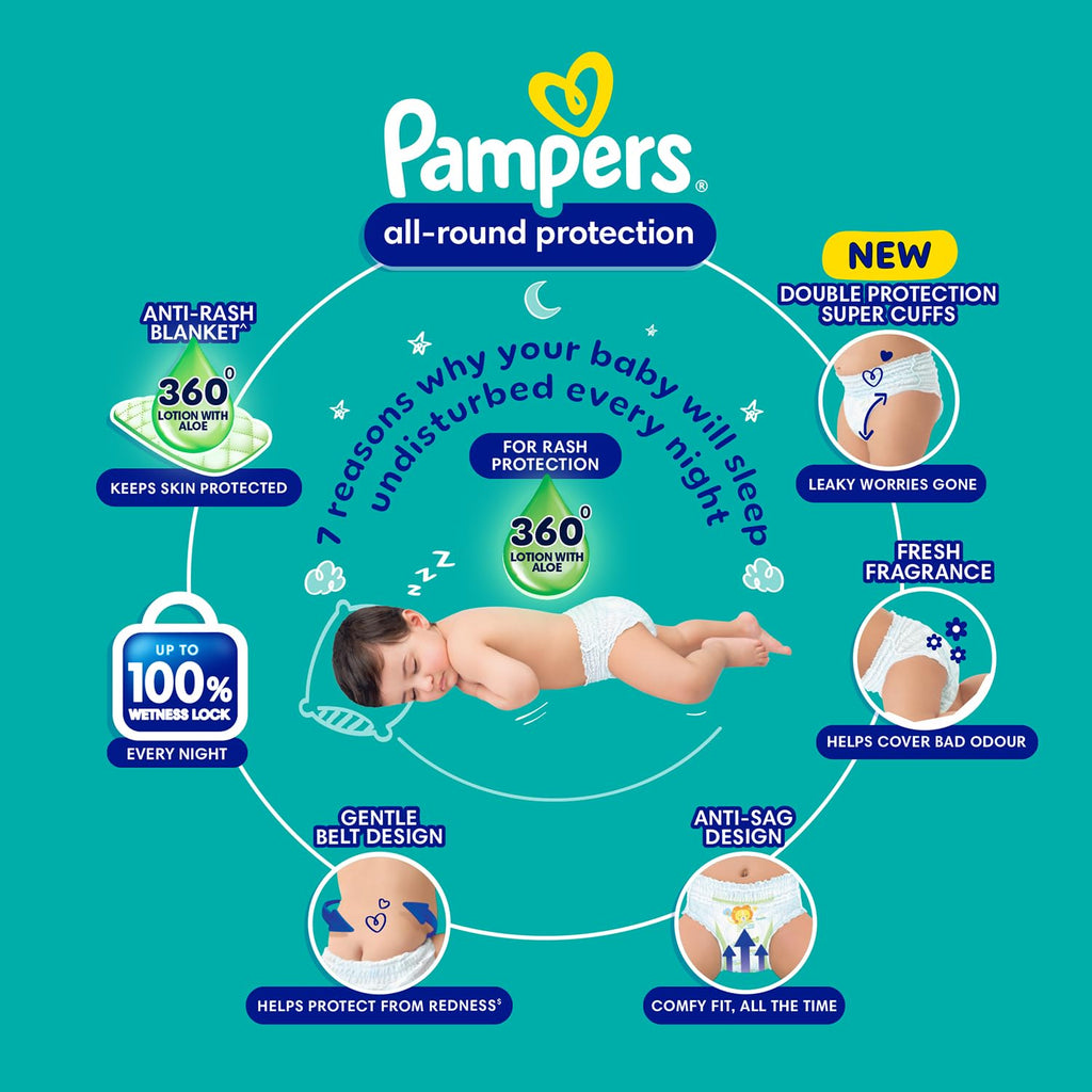 Pampers Complete Skin Comfort | Pant Style Diaper Large, 128 Count| Anti Rash with 100% protection from leakage upto 12 hrs