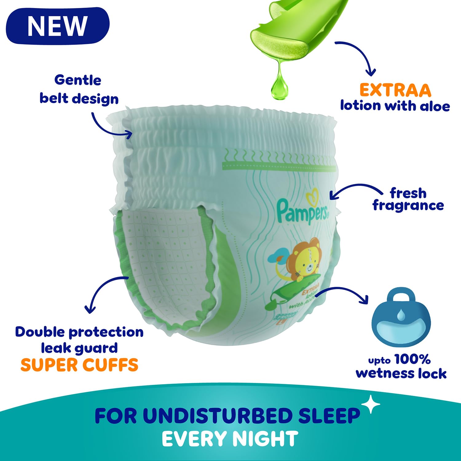 Pampers Complete Skin Comfort | Pant Style Diaper Large, 128 Count| Anti Rash with 100% protection from leakage upto 12 hrs