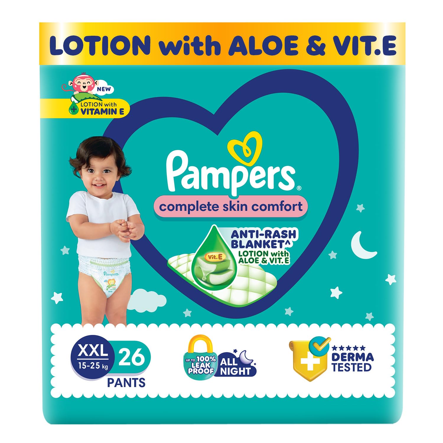 Pampers Complete Skin Comfort | Pant Style Diaper Large, 128 Count| Anti Rash with 100% protection from leakage upto 12 hrs