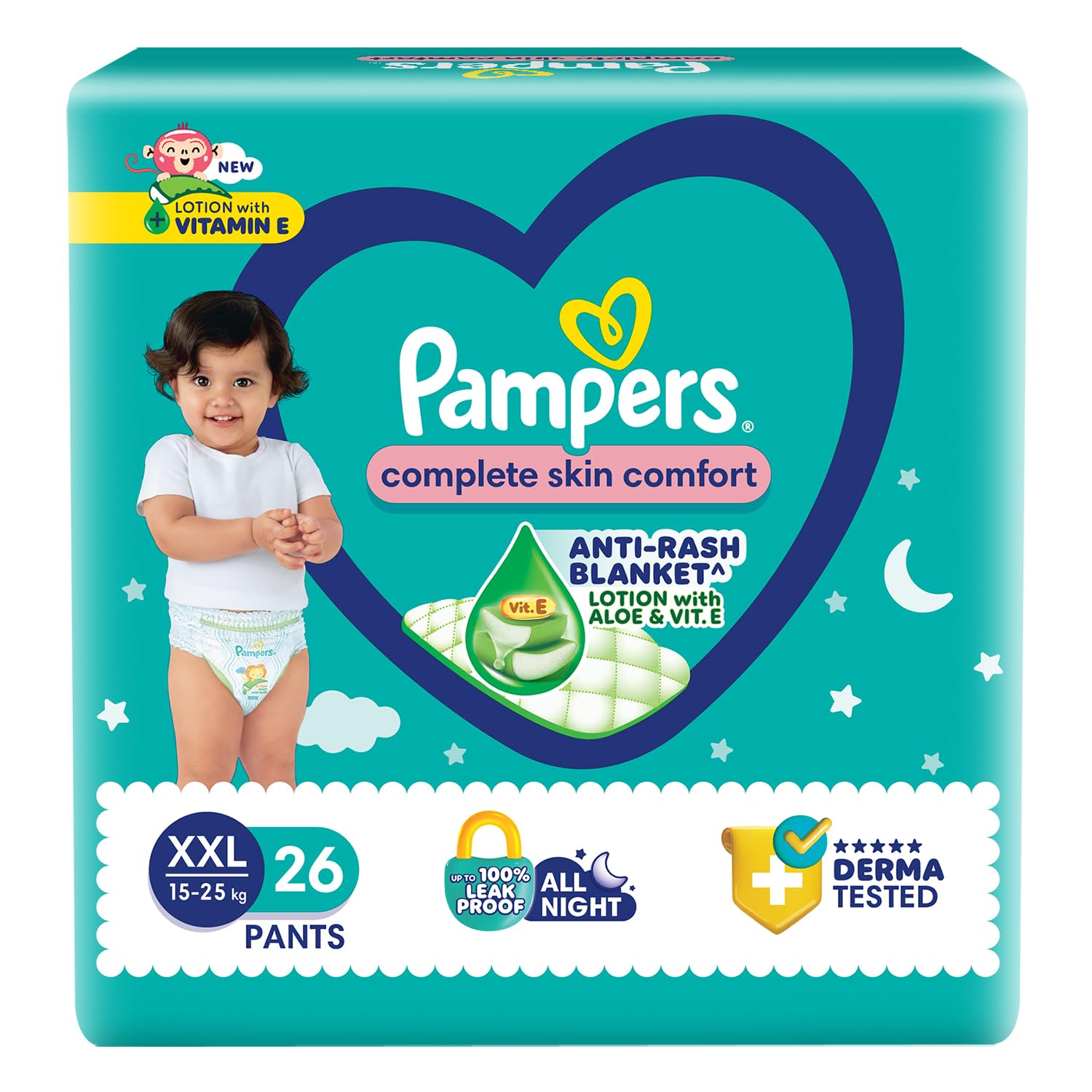 Pampers Complete Skin Comfort | Pant Style Diaper Large, 128 Count| Anti Rash with 100% protection from leakage upto 12 hrs
