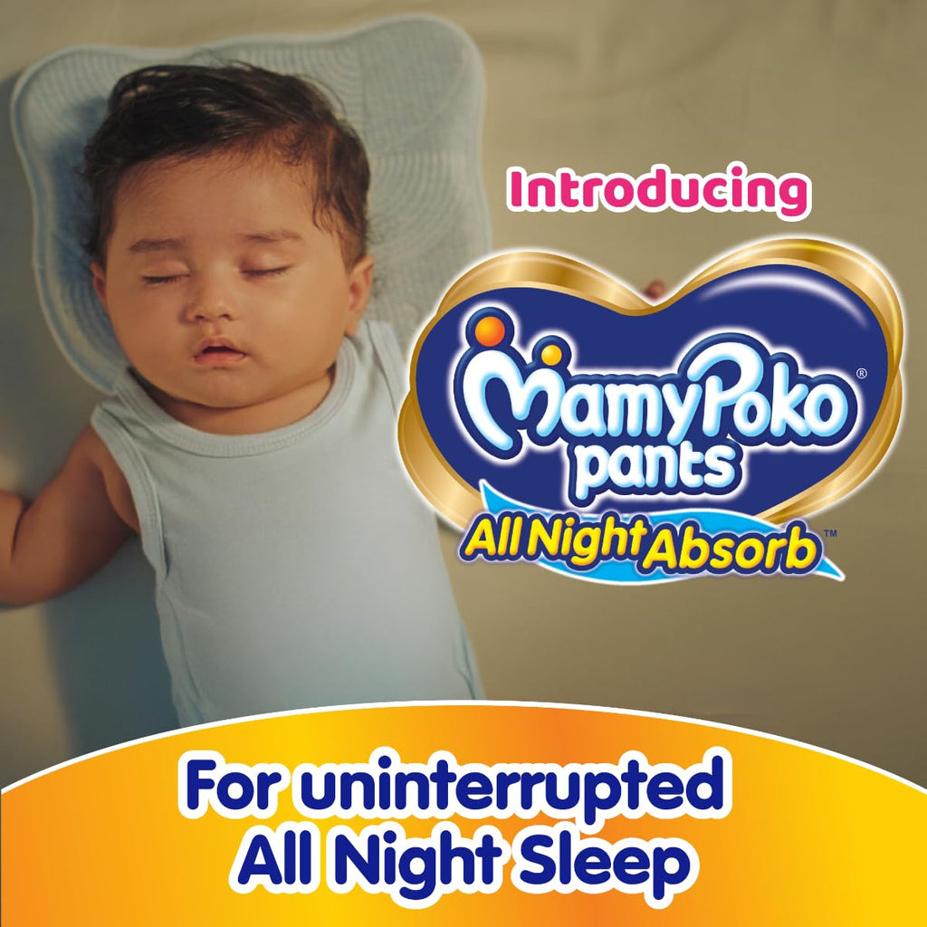 Mamypoko pants All night absorb| Pant Style Baby Diapers Large Size(L), 62 Count, Ideal for 9-14Kgs|1 Diaper= Upto All night Absorption|Wider Crisscross Sheet|Gentle Coco Care| 12hr Leakage Protection| Prevents Heaviness.
