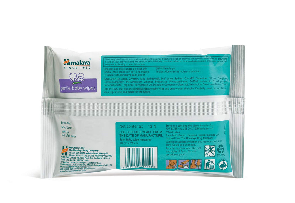Himalaya Gentle Baby Wipes with Lid (72 wipes x4 packs -288 wipes) |100% Biodegradable Plant-based fabric | Indian Lotus & Aloe Vera | Skin Friendly PH| Extra Soft