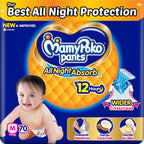 Mamypoko pants All night absorb| Pant Style Baby Diapers Large Size(L), 62 Count, Ideal for 9-14Kgs|1 Diaper= Upto All night Absorption|Wider Crisscross Sheet|Gentle Coco Care| 12hr Leakage Protection| Prevents Heaviness.