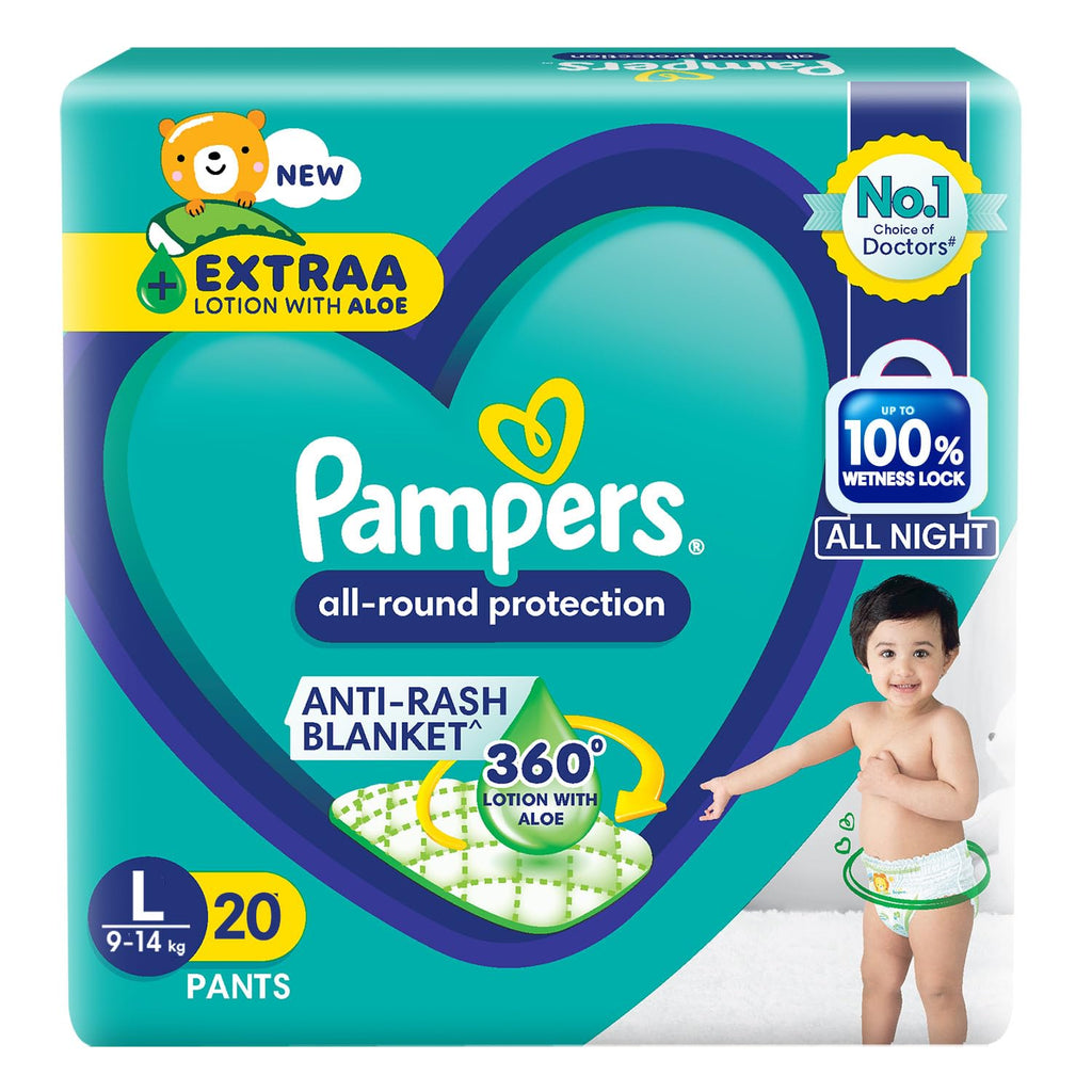 Pampers Complete Skin Comfort | Pant Style Diaper Large, 128 Count| Anti Rash with 100% protection from leakage upto 12 hrs