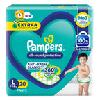 Pampers Complete Skin Comfort | Pant Style Diaper Large, 128 Count| Anti Rash with 100% protection from leakage upto 12 hrs
