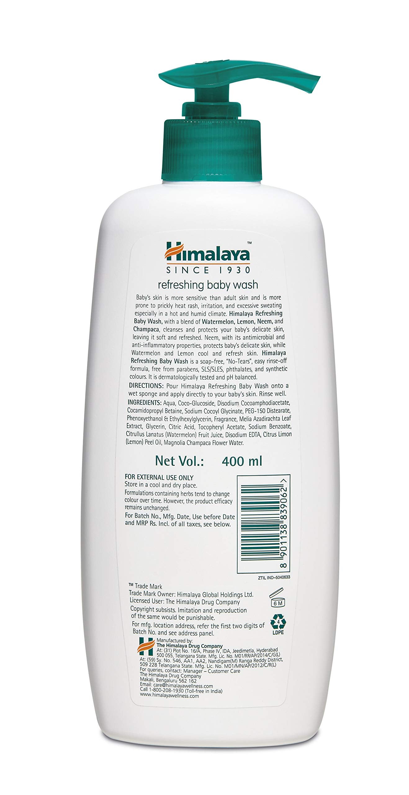 Himalaya Gentle Baby Wash 400ml | No tears formula |with chickpea and Green gram| Cleansing baby's gentle skin